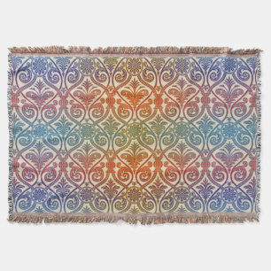Vintage Damask Contour Wallpaper - blue violet red Throw Blanket