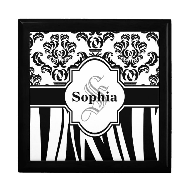 Vintage Damask Cool Zebra Stripes Keepsake Box (Front)