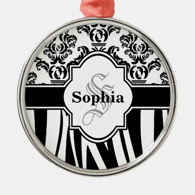Vintage Damask Cool Zebra Stripes Metal Ornament (Front)