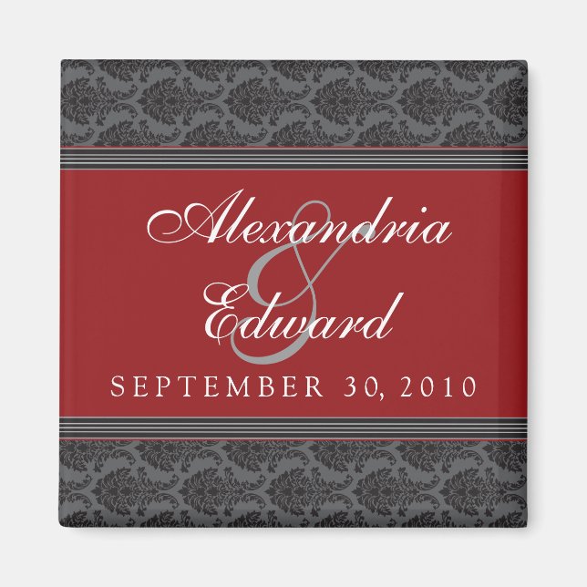 Vintage Damask Cranberry Wedding Favor Magnet (Front)