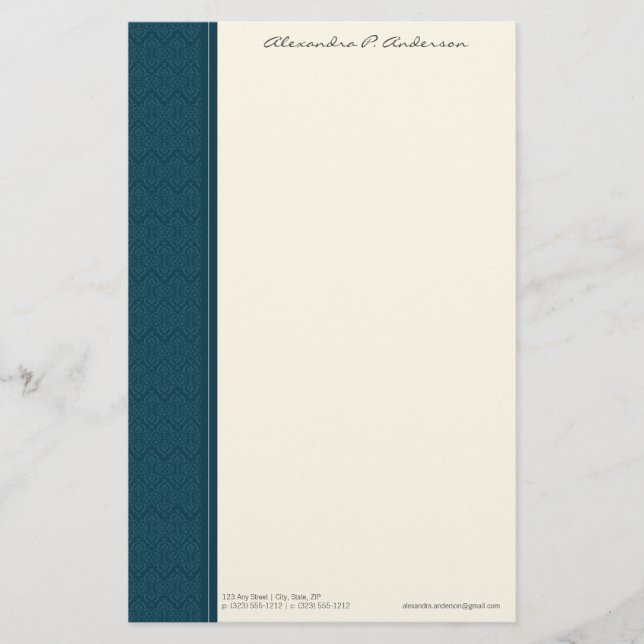 Vintage Damask Customized Aqua Designer Stationery (Front)