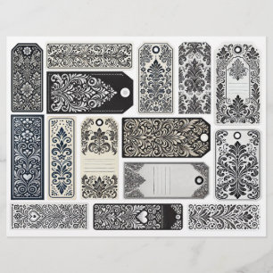 Vintage Damask Design Junk Journal Tags
