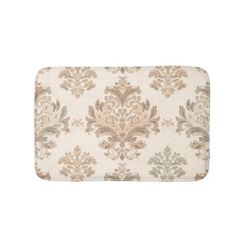 Vintage Damask Elegant Beige French Farmhouse Bath Mat