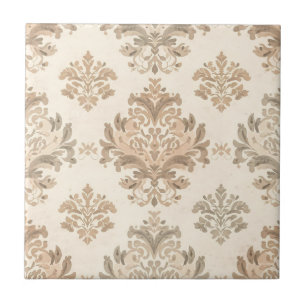 Vintage Damask Elegant Beige French Farmhouse Ceramic Tile