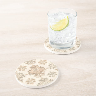 Vintage Damask Elegant Beige French Farmhouse Coaster
