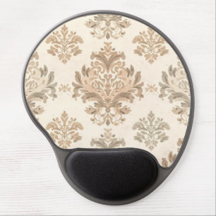 Vintage Damask Elegant Beige French Farmhouse Gel Mouse Pad