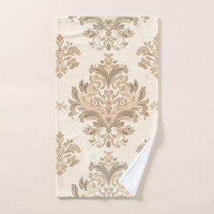 Vintage Damask Elegant Beige French Farmhouse Hand Towel