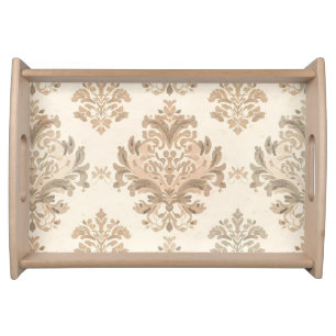 Vintage Damask Elegant Beige French Farmhouse Serving Tray