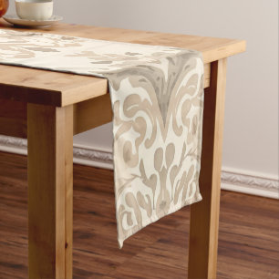 Vintage Damask Elegant Beige French Farmhouse Short Table Runner
