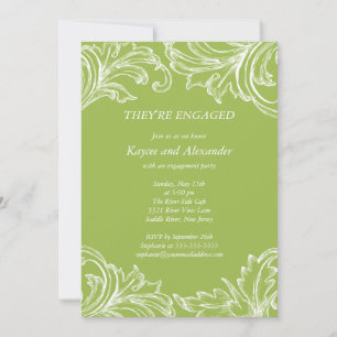 Vintage Damask Engagement Invitations Green