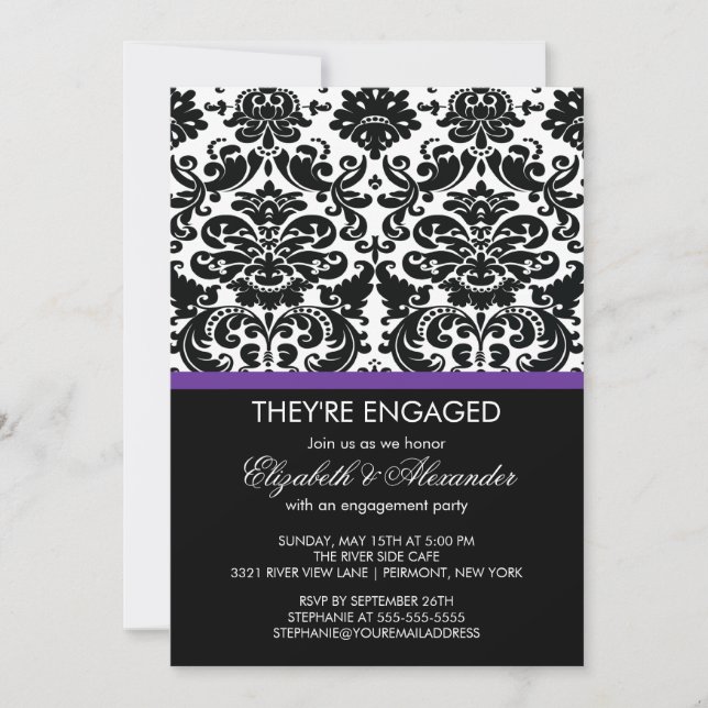 Vintage Damask Engagement Party Invitation (Front)