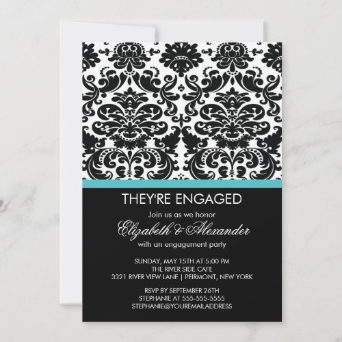 Vintage Damask Engagement Party Custom Invite