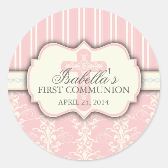 sticker vector template cd Communion  Zazzle.com  Vintage Sticker First Damask