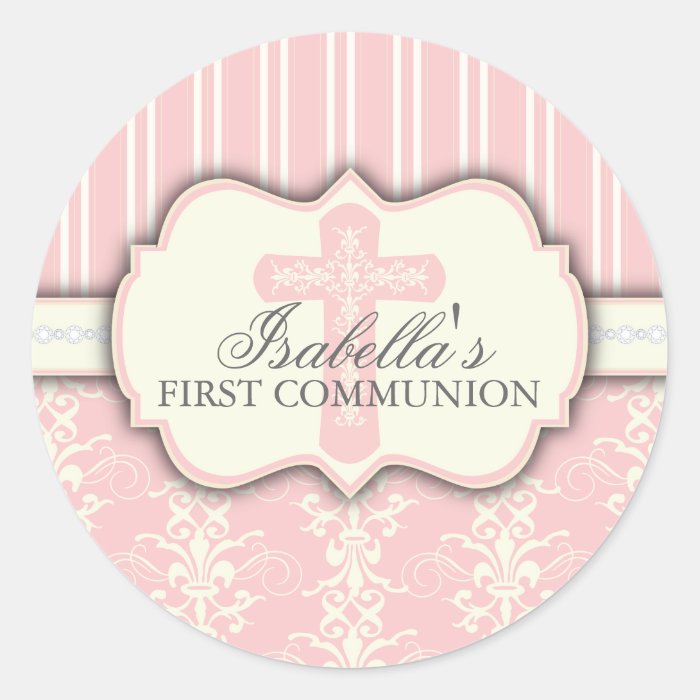 Vintage Damask First Communion Sticker