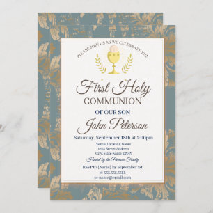 Vintage Damask First Holy Communion Invitation