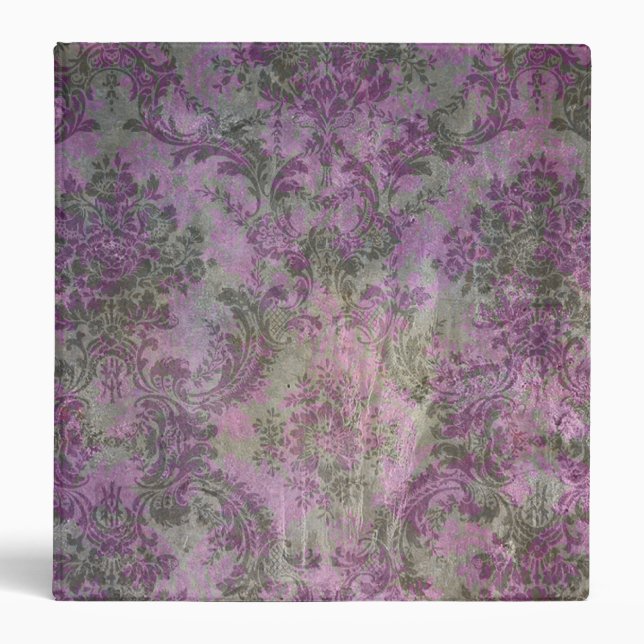 Vintage Damask Floral Binder Purple Green (Front)