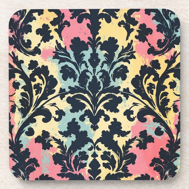 Vintage Damask Flourish Pattern Beverage Coaster (Front)