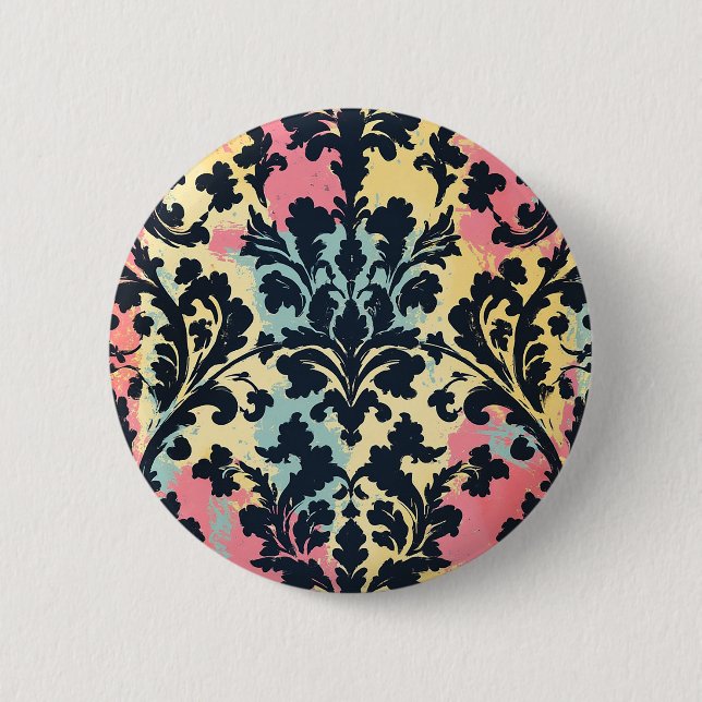 Vintage Damask Flourish Pattern Button (Front)