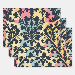 Vintage Damask Flourish Pattern Wrapping Paper Sheets
