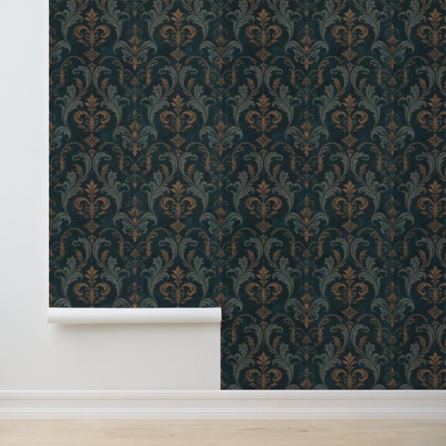 Vintage Damask Flourishes Ornamental Wallpaper