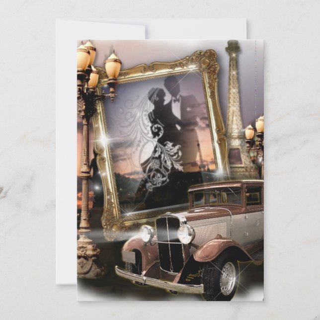 Vintage damask gangster wedding invites (Front)