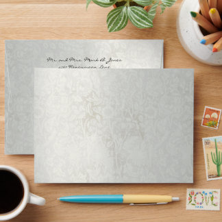 Vintage Damask Gray Wedding Envelope