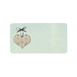 Vintage Damask Heart Mint Wedding Blank Address Label