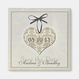 Vintage Damask Heart Monogram Wedding Magnet