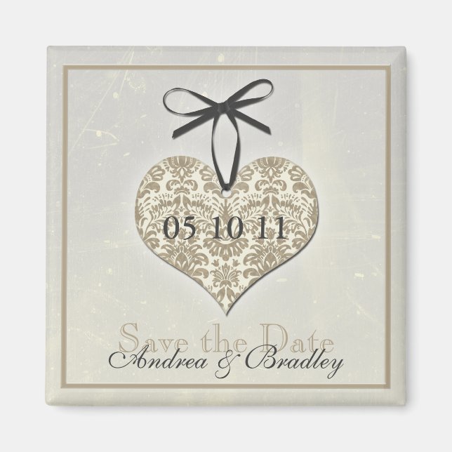 Vintage Damask Heart Monogram Wedding Magnet (Front)