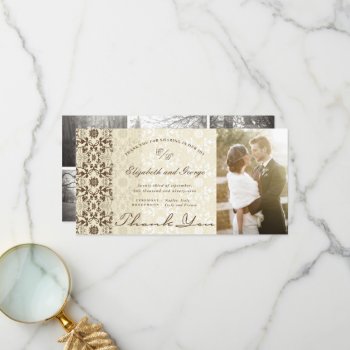 Vintage Damask Lace Coffee & Cream Photo Wedding Thank You Card by fatfatin_blue_knot at Zazzle