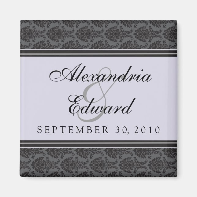 Vintage Damask Lavender Wedding Favor Magnet (Front)