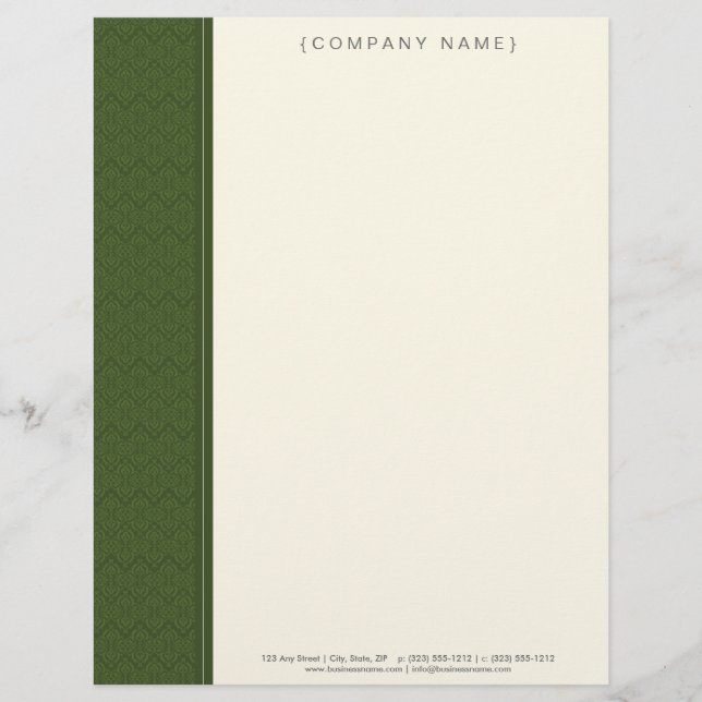 Vintage Damask Lime Green Customized Letterhead (Front)