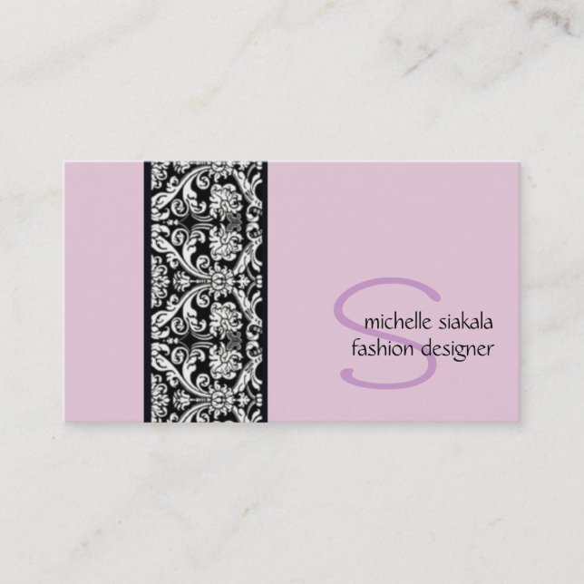 vintage; damask monogram business card (Front)