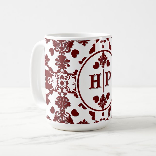 Vintage Damask Monogram Coffee Mug (Front Left)