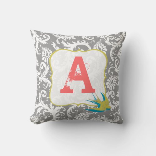 Vintage damask Monogram  Pillow