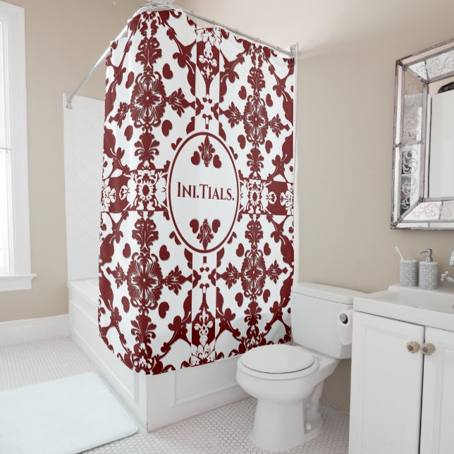 Vintage Damask Monogram Shower Curtain (In Situ)