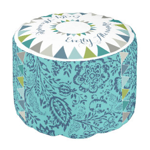 Vintage Damask Navy And Aqua Vintage Floral Art Pouf