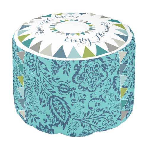 Vintage Damask Navy And Aqua Vintage Floral Art Pouf