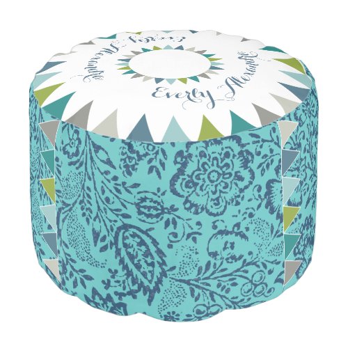 Vintage Damask Navy And Aqua Vintage Floral Art Pouf