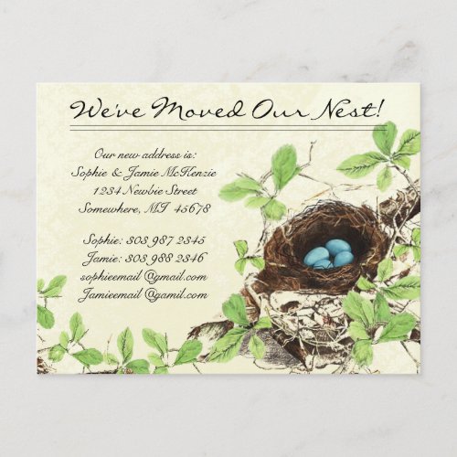 Vintage Damask Nest Eggs We Have Moved Announcement Postcard