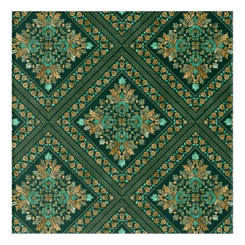 Vintage Damask Pattern _ Emerald green and gold Acrylic Print