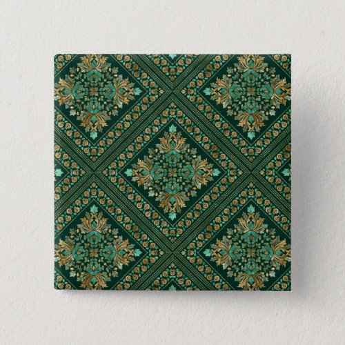 Vintage Damask Pattern _ Emerald green and gold Button