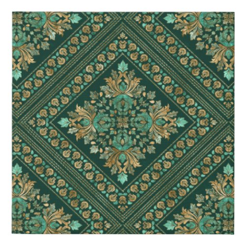 Vintage Damask Pattern _ Emerald green and gold Faux Canvas Print