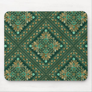 Vintage Damask Pattern - Emerald green and gold Mouse Pad