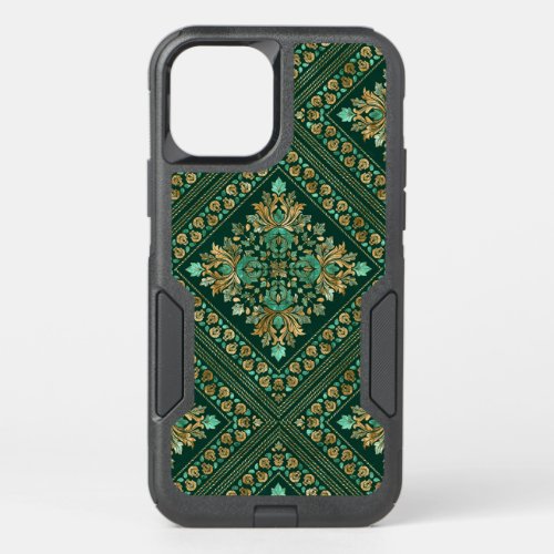 Vintage Damask Pattern _ Emerald green and gold OtterBox Commuter iPhone 12 Case