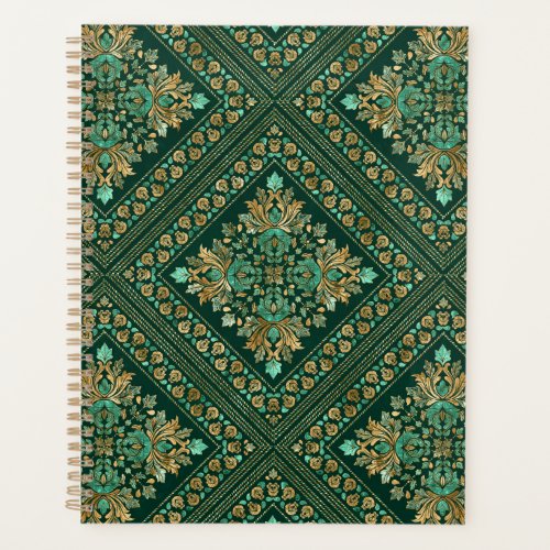 Vintage Damask Pattern _ Emerald green and gold Planner