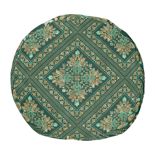 Vintage Damask Pattern _ Emerald green and gold Pouf