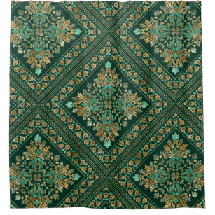 Vintage Damask Pattern - Emerald green and gold Shower Curtain