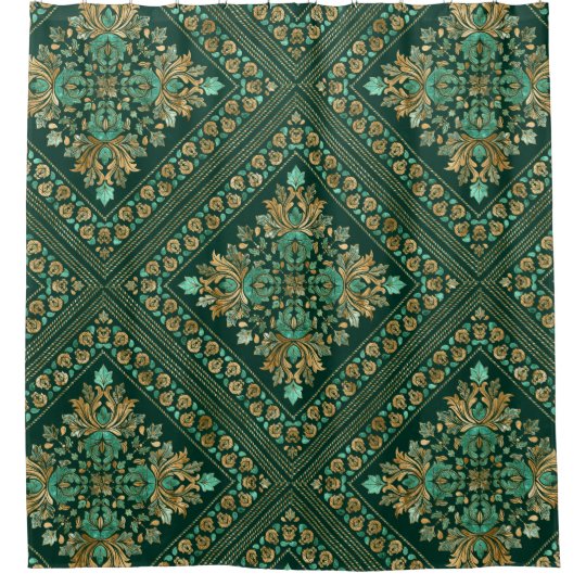 Vintage Damask Pattern Emerald green and gold Shower Curtain