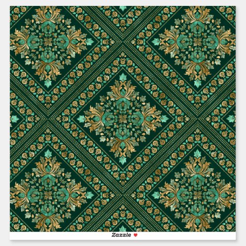 Vintage Damask Pattern _ Emerald green and gold Sticker